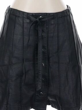 Free people leather skirt mini snap front tie waist pleated black faux vegan 2